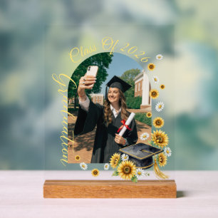 Watercolor Sunflower Graduation Cap Class of 2026 Acrylic Sign