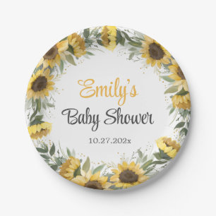 Watercolor Sunflower Greenery Baby Shower  Paper P Plate