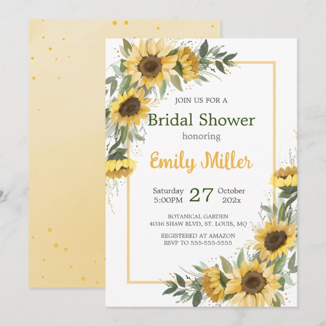 Watercolor Sunflower Greenery Bridal Shower  Invitation (Front/Back)