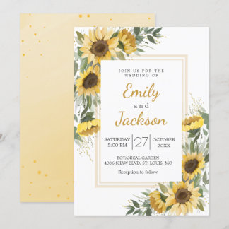 Watercolor Sunflower Greenery Wedding Invitation
