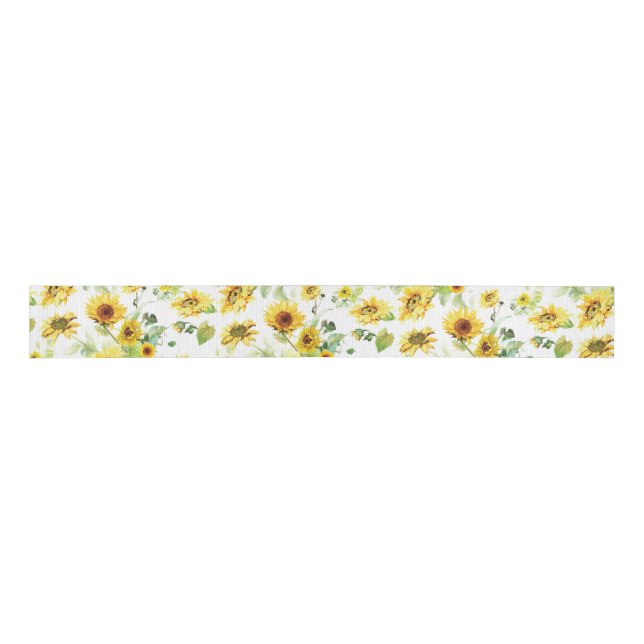 Watercolor Sunflower Grosgrain Ribbon (Front)
