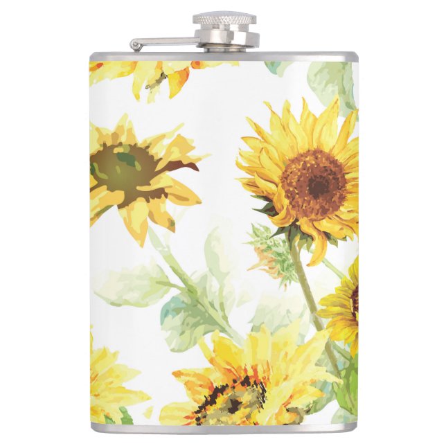 Watercolor Sunflower Hip Flask (Front)