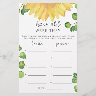 Watercolor sunflower How old were they bridal game