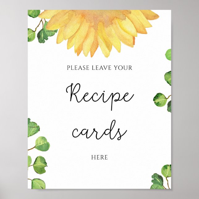 Watercolor sunflower leave your recipe card here  poster (Front)