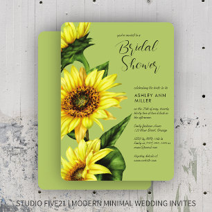 Watercolor Sunflower Light Green Wedding Shower Invitation