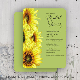 Watercolor Sunflower Light Green Wedding Shower Invitation