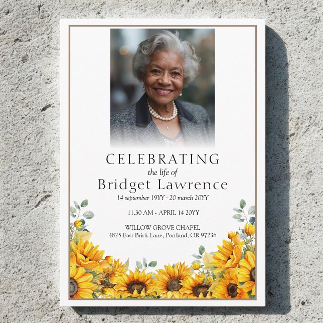 Watercolor Sunflower Memorial Service Funeral Programme (Creator Uploaded)