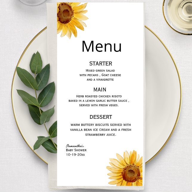Watercolor sunflower minimalist  menu (Creator Uploaded)