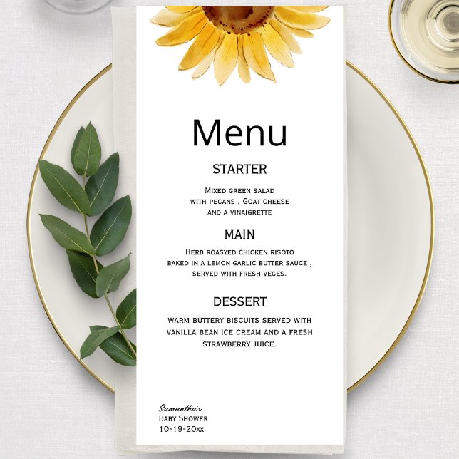 Watercolor sunflower minimalist  menu (Creator Uploaded)