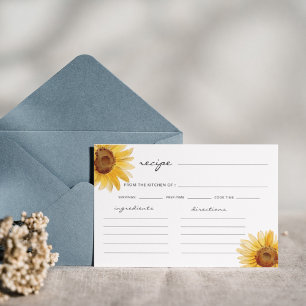 Watercolor sunflower minimalist recipe card