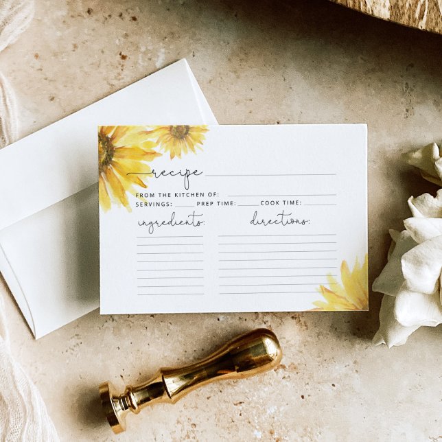 Watercolor sunflower minimalist recipe card (Creator Uploaded)