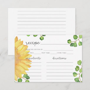 Watercolor sunflower minimalist recipe card