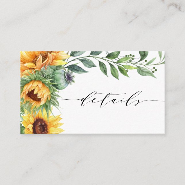 Watercolor Sunflower Modern Details Enclosure Card (Front)