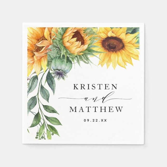 Watercolor Sunflower Modern Floral Napkin (Front)