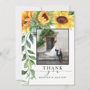 Watercolor Sunflower Modern Photo Thank You Card