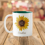 Watercolor Sunflower Monogram Name Two-Tone Coffee Mug<br><div class="desc">This design features a beautiful painted sunflower image with space for a monogram in the centre and a name/text underneath. Click the customise button for more flexibility with moving/scaling the images and modifying the text! Variations of this design, additional colours, as well as coordinating products are available in our shop,...</div>