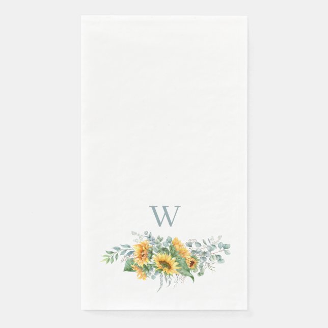 Watercolor Sunflower Monogram Napkin (Front)