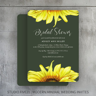 Watercolor Sunflower Moss Green Wedding Shower Invitation