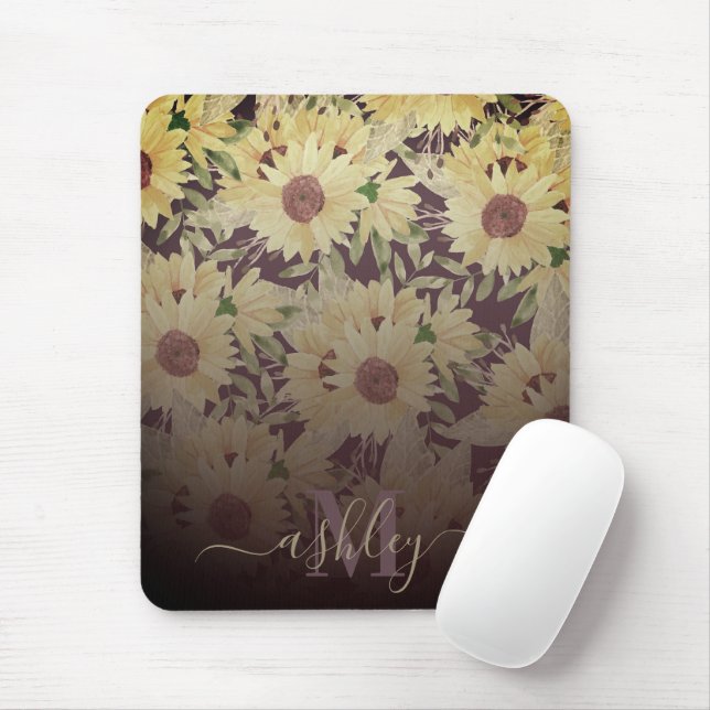 Watercolor Sunflower Mouse Mat (With Mouse)