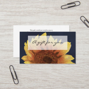 watercolor sunflower on navy gift certificate