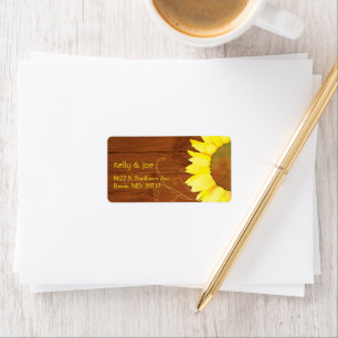 Watercolor Sunflower on Wood Wedding Address Label