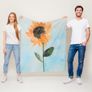 watercolor Sunflower Painting Fleece Blanket