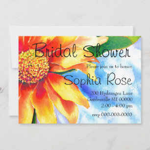 Watercolor sunflower painting yellow orange floral invitation
