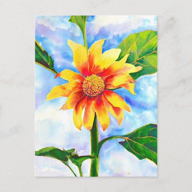 Watercolor sunflower painting yellow orange floral postcard (Front)