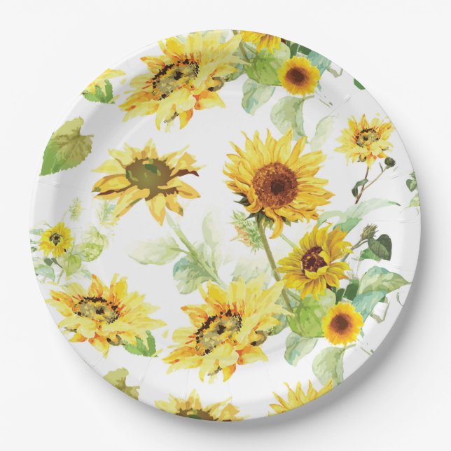 Watercolor Sunflower Paper Plate (Front)