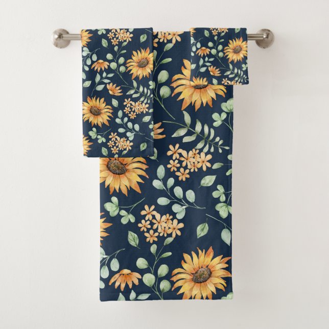 Watercolor Sunflower Pattern  Bath Towel Set (Insitu)
