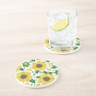 Watercolor Sunflower Pattern Coaster