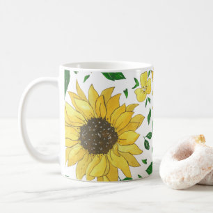 Watercolor Sunflower Pattern Coffee Mug