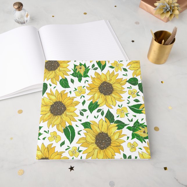 Watercolor Sunflower Pattern  Guest Book (Front Open)