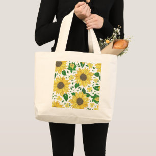 Watercolor Sunflower Pattern Large Tote Bag