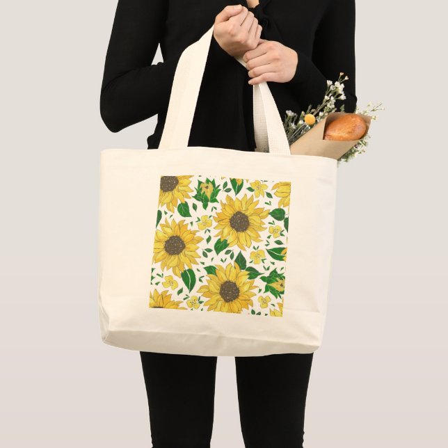 Watercolor Sunflower Pattern  Large Tote Bag (Front (Product))