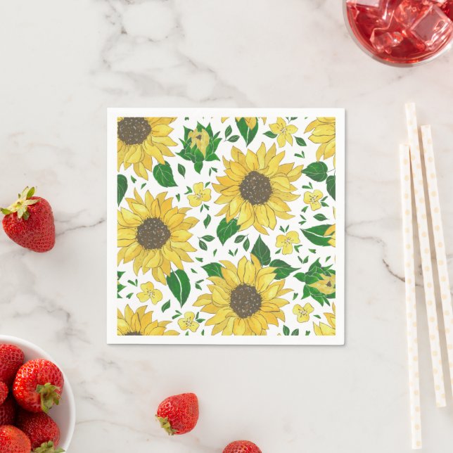 Watercolor Sunflower Pattern  Napkin (Insitu)