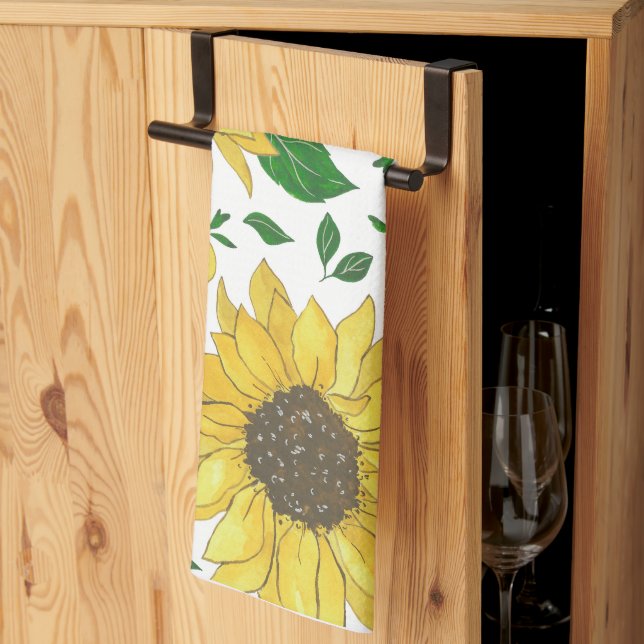 Watercolor Sunflower Pattern  Tea Towel (Thirds Fold)