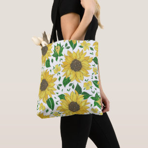 Watercolor Sunflower Pattern Tote Bag