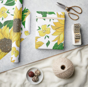 Watercolor Sunflower Pattern Wrapping Paper