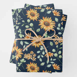 Watercolor Sunflower Pattern  Wrapping Paper Sheet