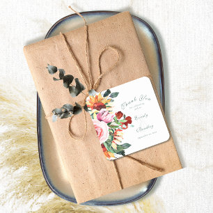 Watercolor Sunflower Peony Wedding Thank You   Square Sticker