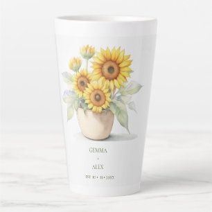 Watercolor Sunflower Personalised Newlyweds Latte Mug