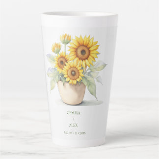 Watercolor Sunflower Personalised Newlyweds Latte Mug