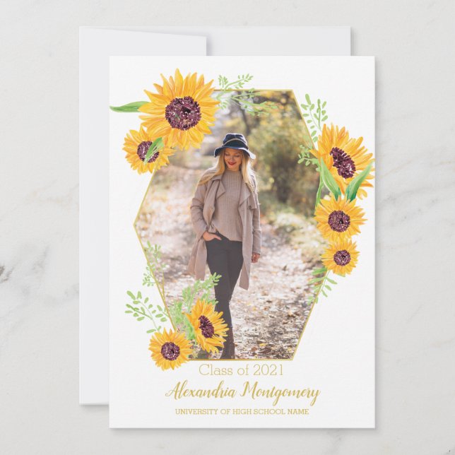 Watercolor Sunflower Photo Graduation Party Invite (Front)