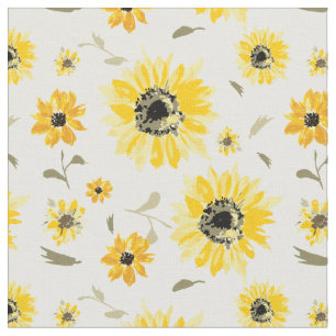 Watercolor sunflower repeat pattern fabric
