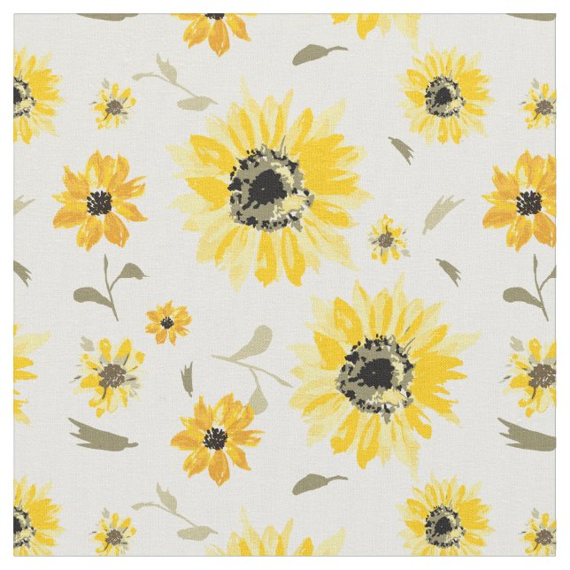 Watercolor sunflower repeat pattern fabric (Close Up)