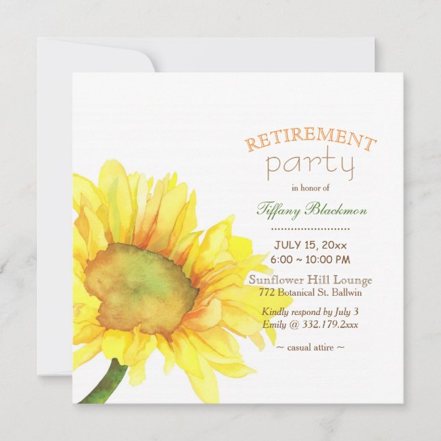 Watercolor Sunflower Retirement Party Invitation (Front)