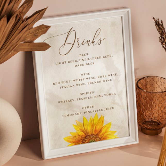 Watercolor sunflower Rustic country wedding drinks Poster (Creator Uploaded)