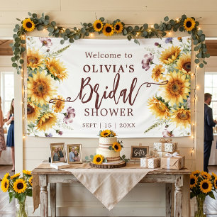 Watercolor Sunflower Rustic Floral Bridal Shower Banner