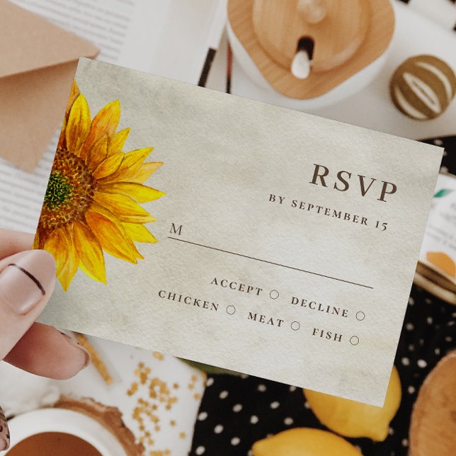 Watercolor sunflower. Rustic floral fall wedding RSVP Card (Creator Uploaded)
